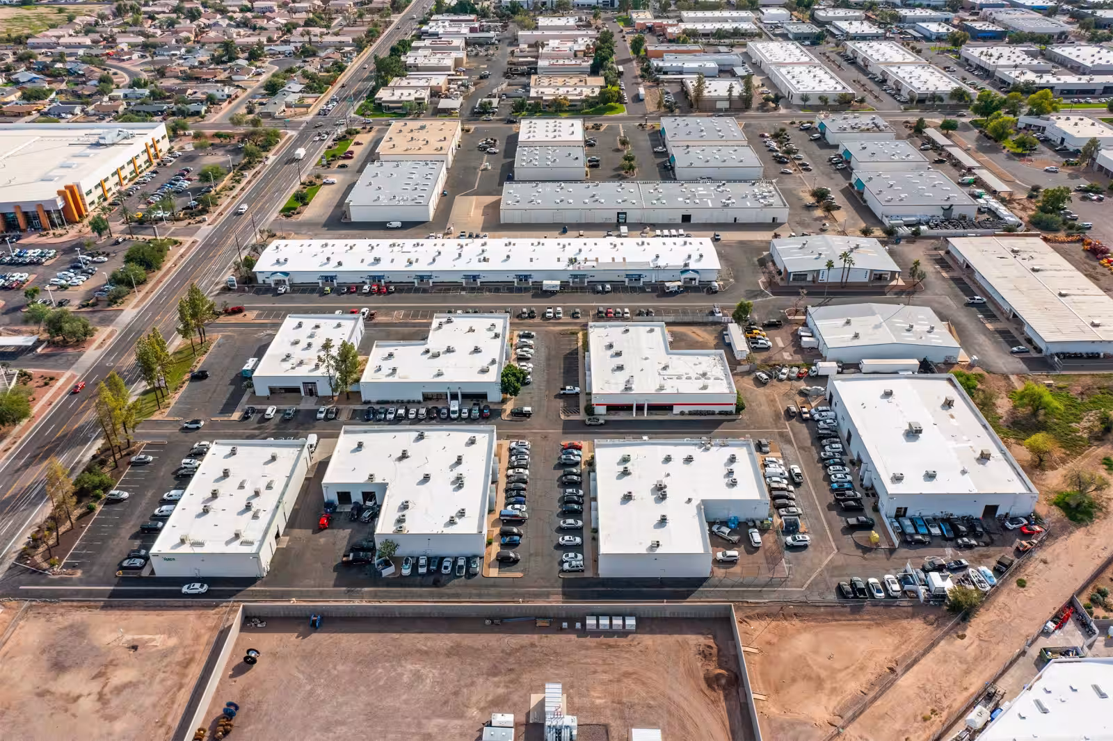 Aerial view of Valley Commerce Center buildings and surrounding streets.