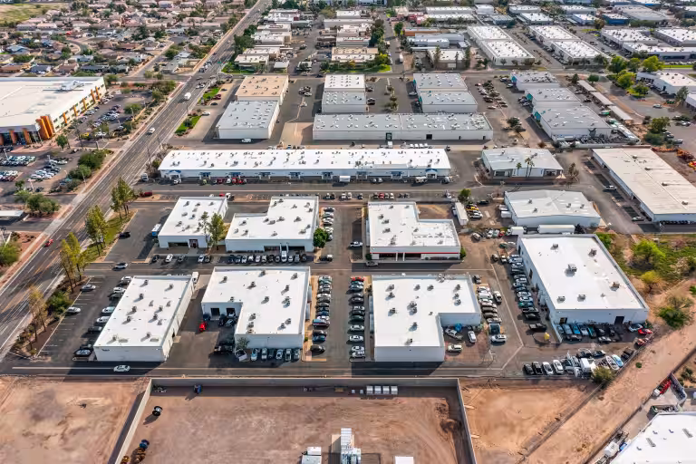 Aerial view of Valley Commerce Center buildings and surrounding streets.