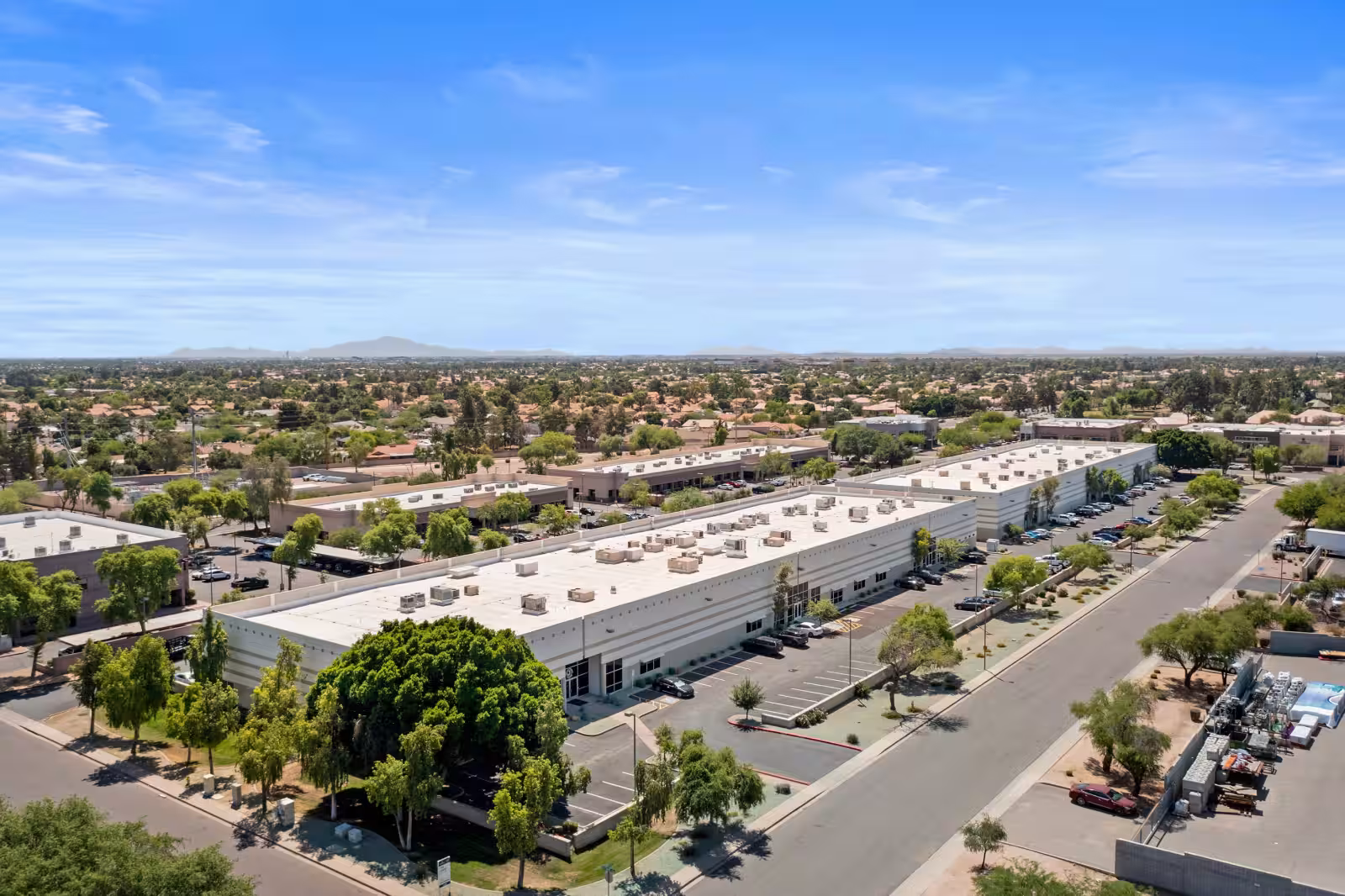 Aerial view of the Farmer Industrial Center complex and surrounding streets.